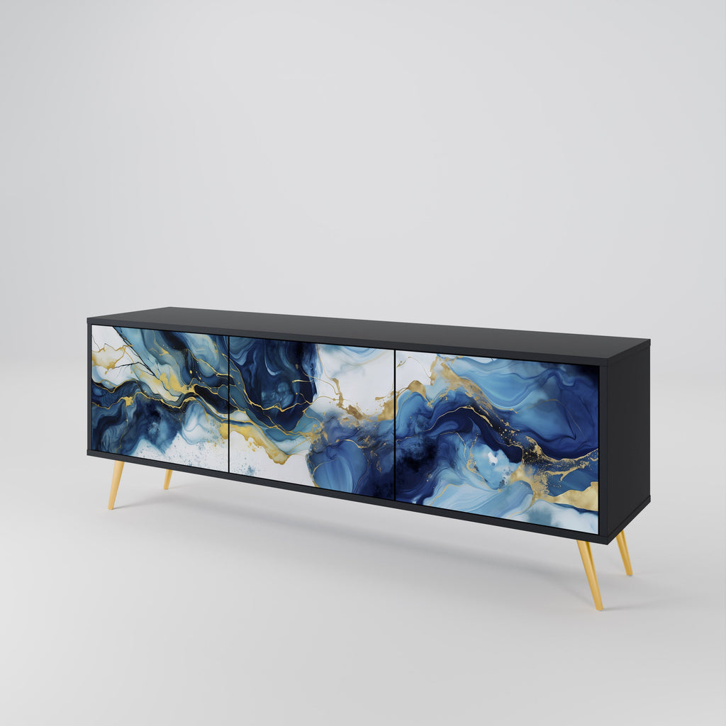 INKY MARBLE 3-Door TV Stand in Black Finish
