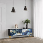 INKY MARBLE 3-Door TV Stand in Black Finish