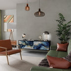 INKY MARBLE 3-Door TV Stand in Black Finish