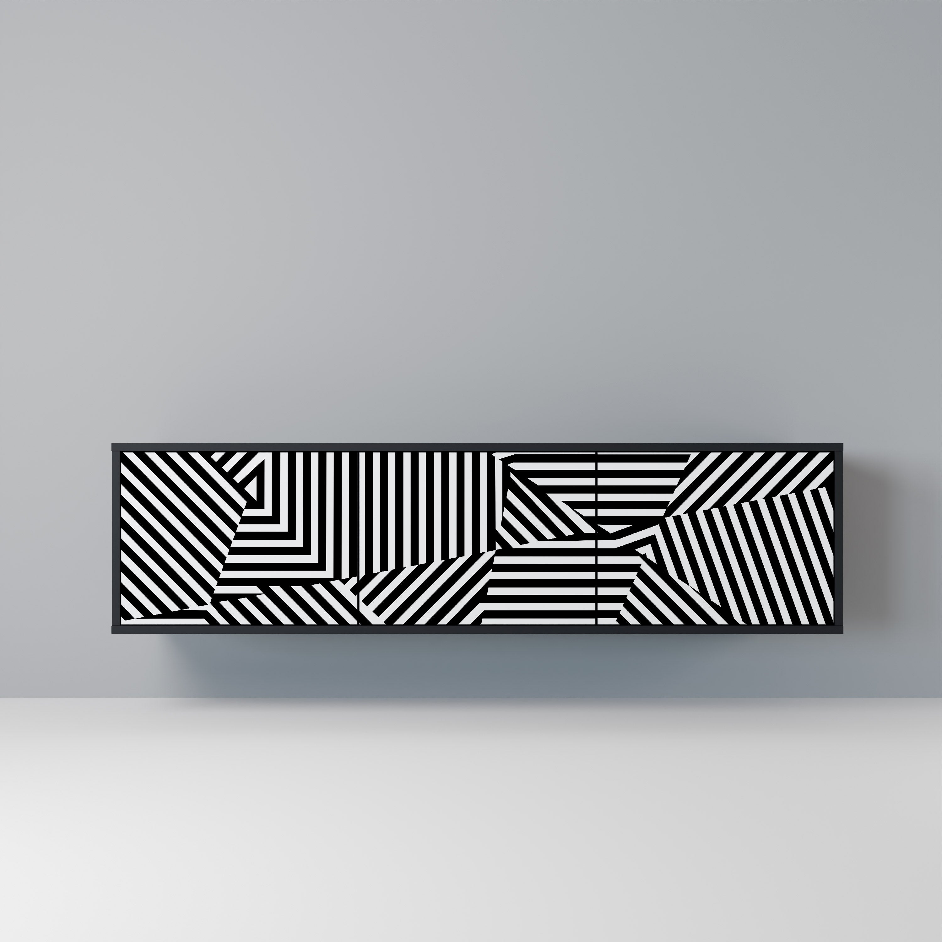 ILLUSIONARY LATTICE Móvel de TV com 3 Portas em Acabamento Preto