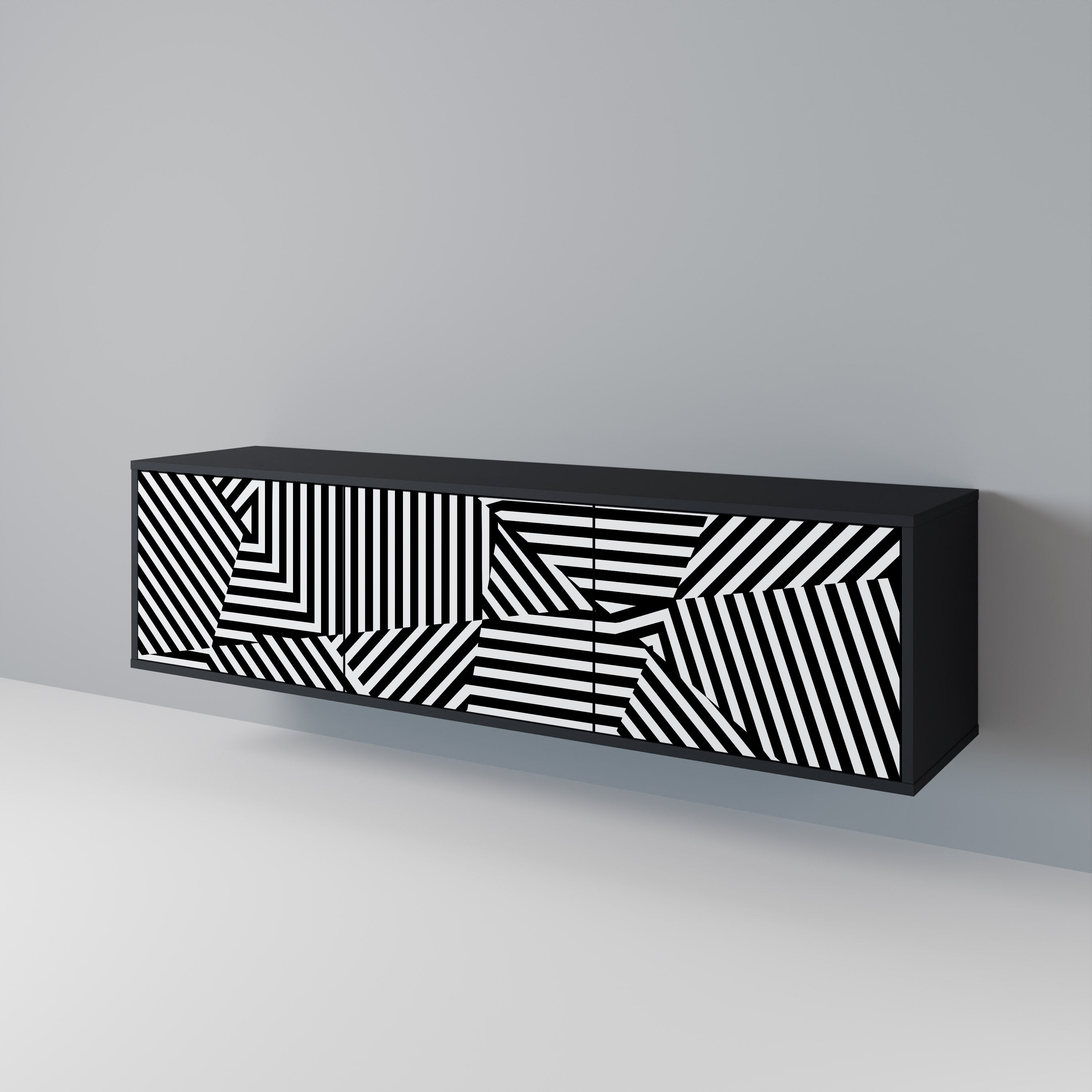 ILLUSIONARY LATTICE Móvel de TV com 3 Portas em Acabamento Preto