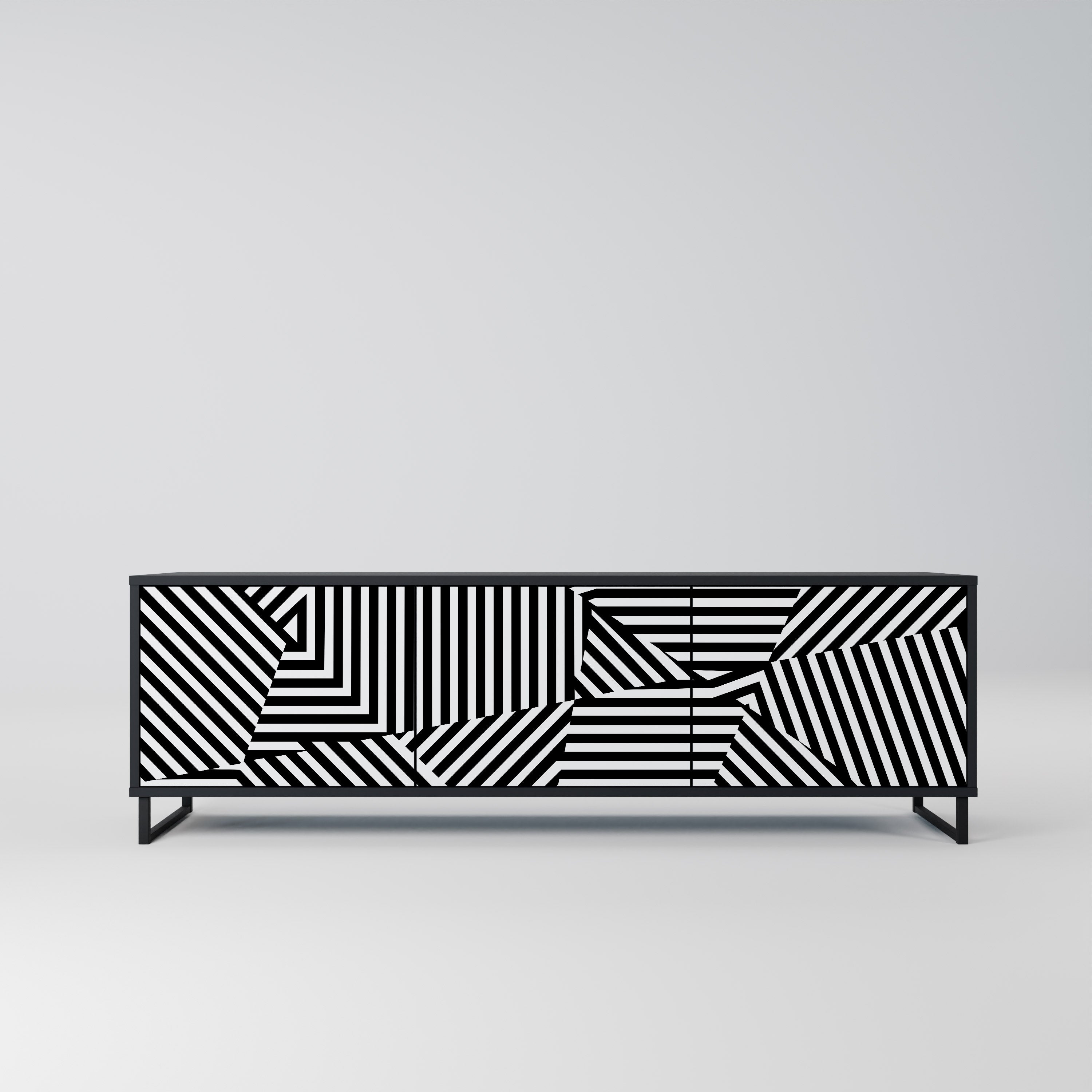 ILLUSIONARY LATTICE Móvel de TV com 3 Portas em Acabamento Preto