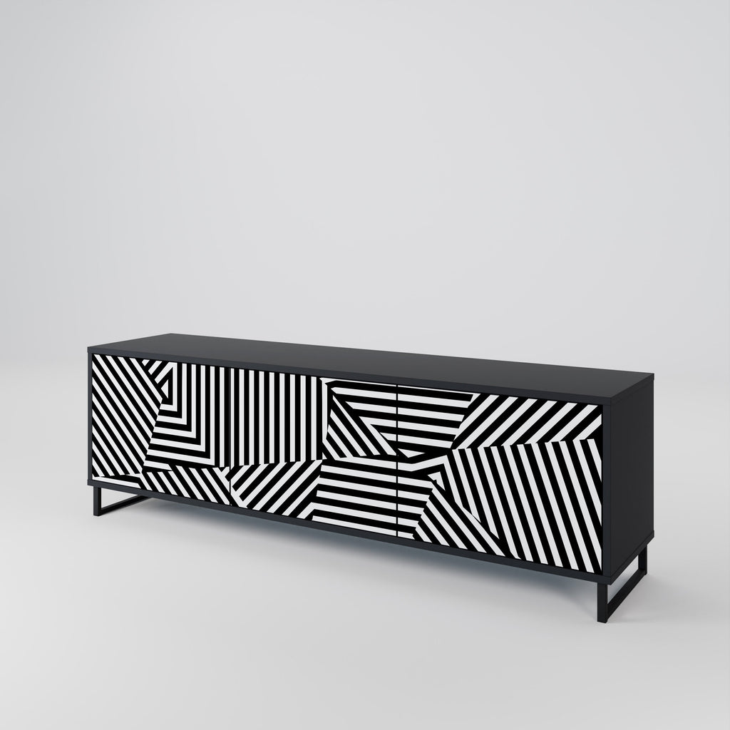 ILLUSIONARY LATTICE Móvel de TV com 3 Portas em Acabamento Preto