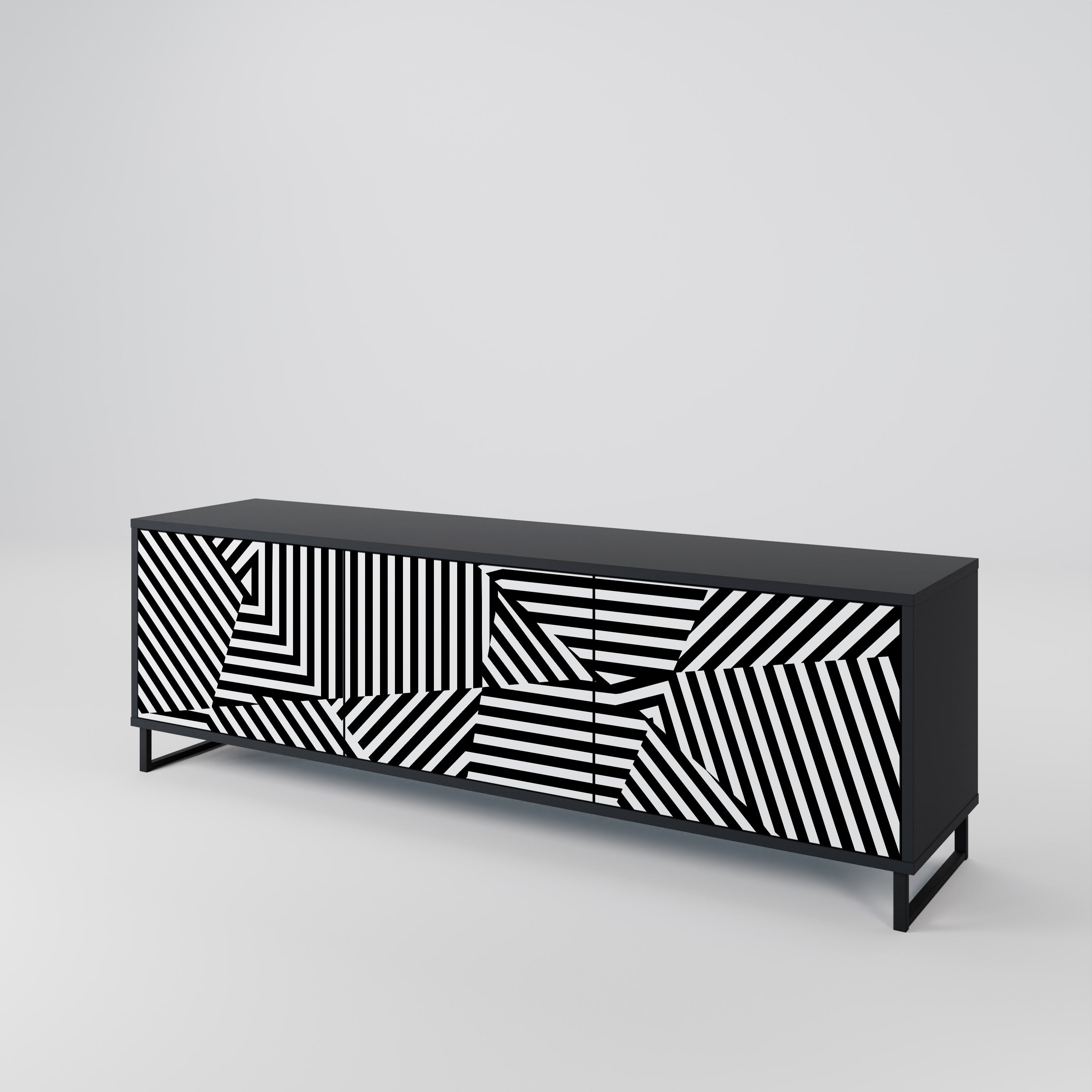 ILLUSIONARY LATTICE Móvel de TV com 3 Portas em Acabamento Preto