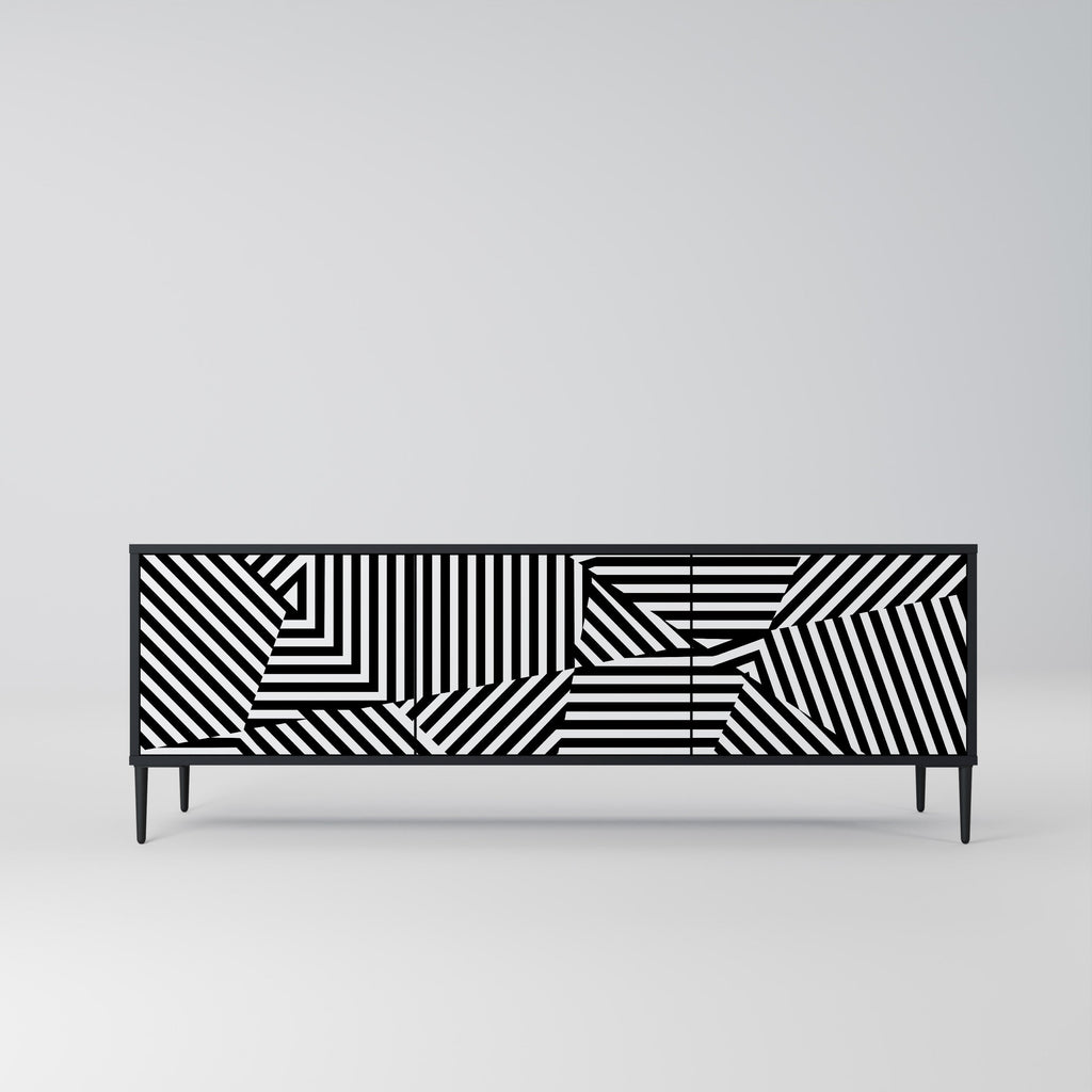 ILLUSIONARY LATTICE Móvel de TV com 3 Portas em Acabamento Preto