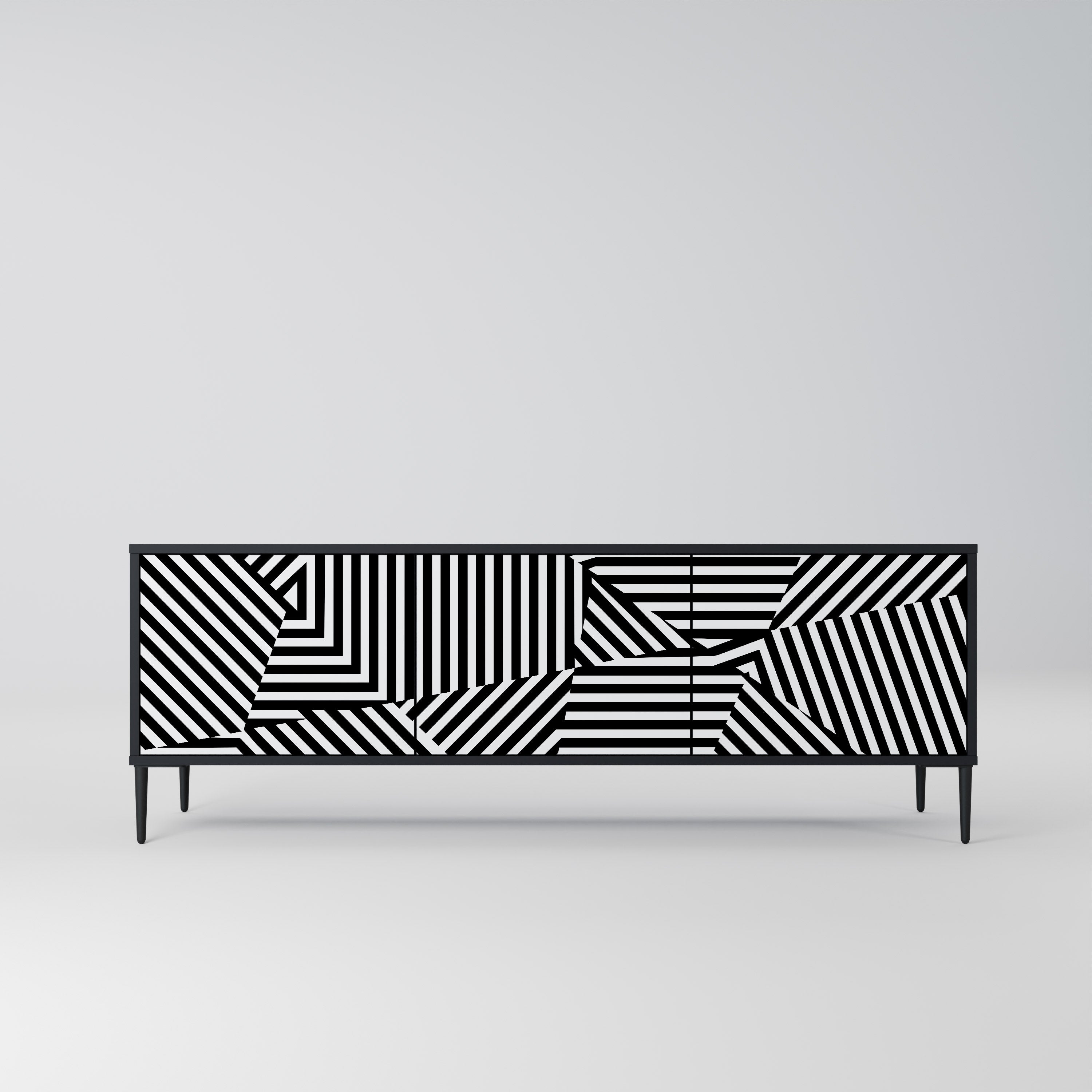 ILLUSIONARY LATTICE Móvel de TV com 3 Portas em Acabamento Preto