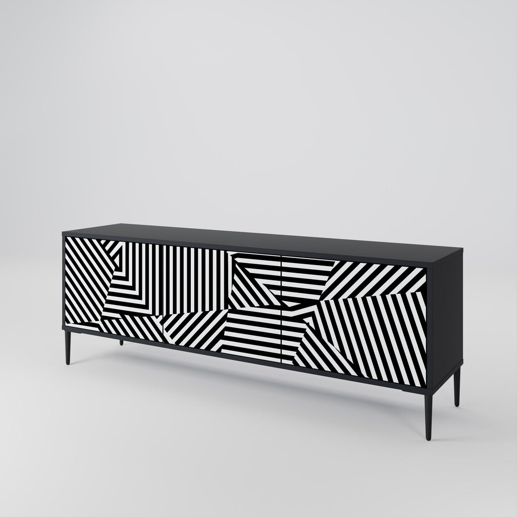 ILLUSIONARY LATTICE Móvel de TV com 3 Portas em Acabamento Preto