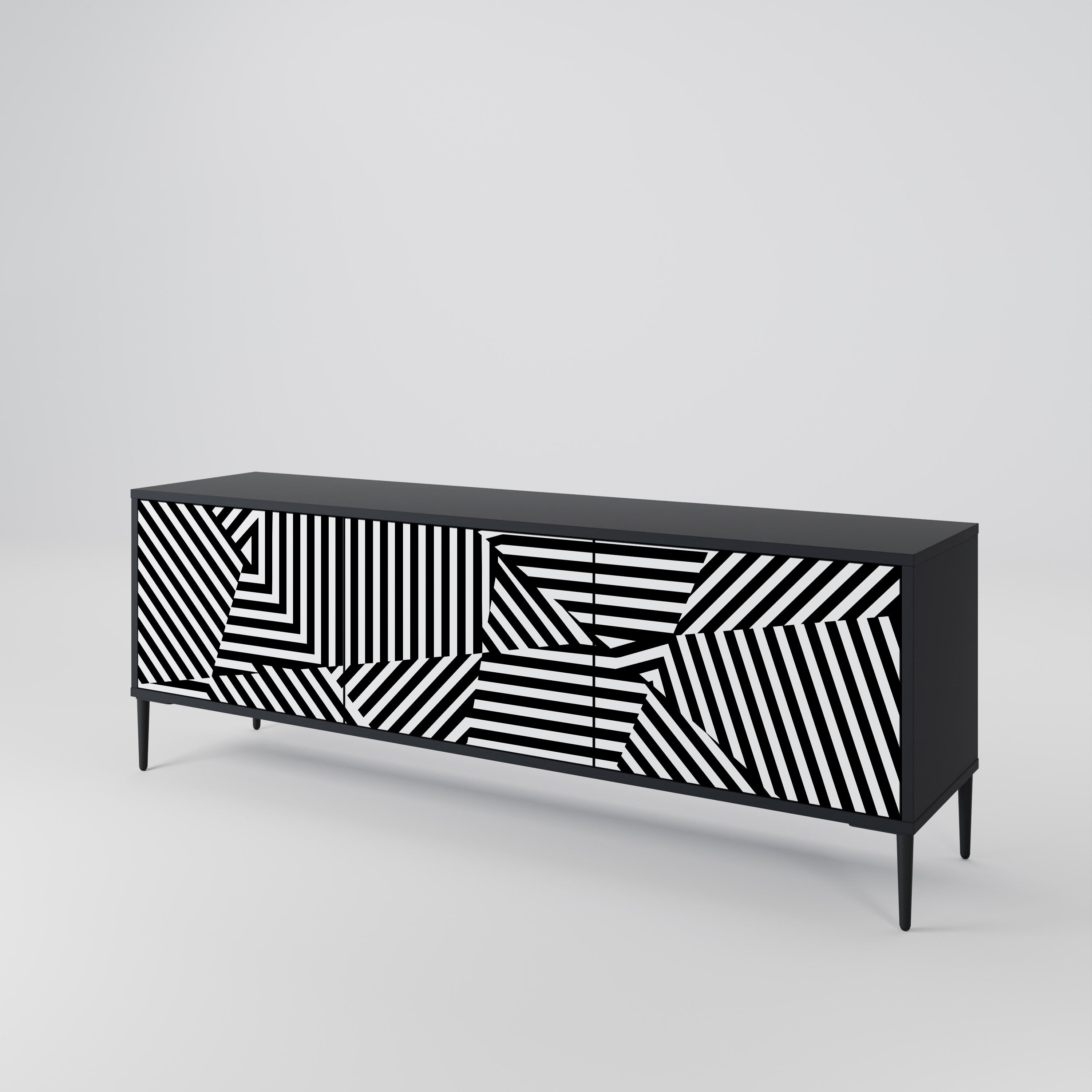 ILLUSIONARY LATTICE Móvel de TV com 3 Portas em Acabamento Preto