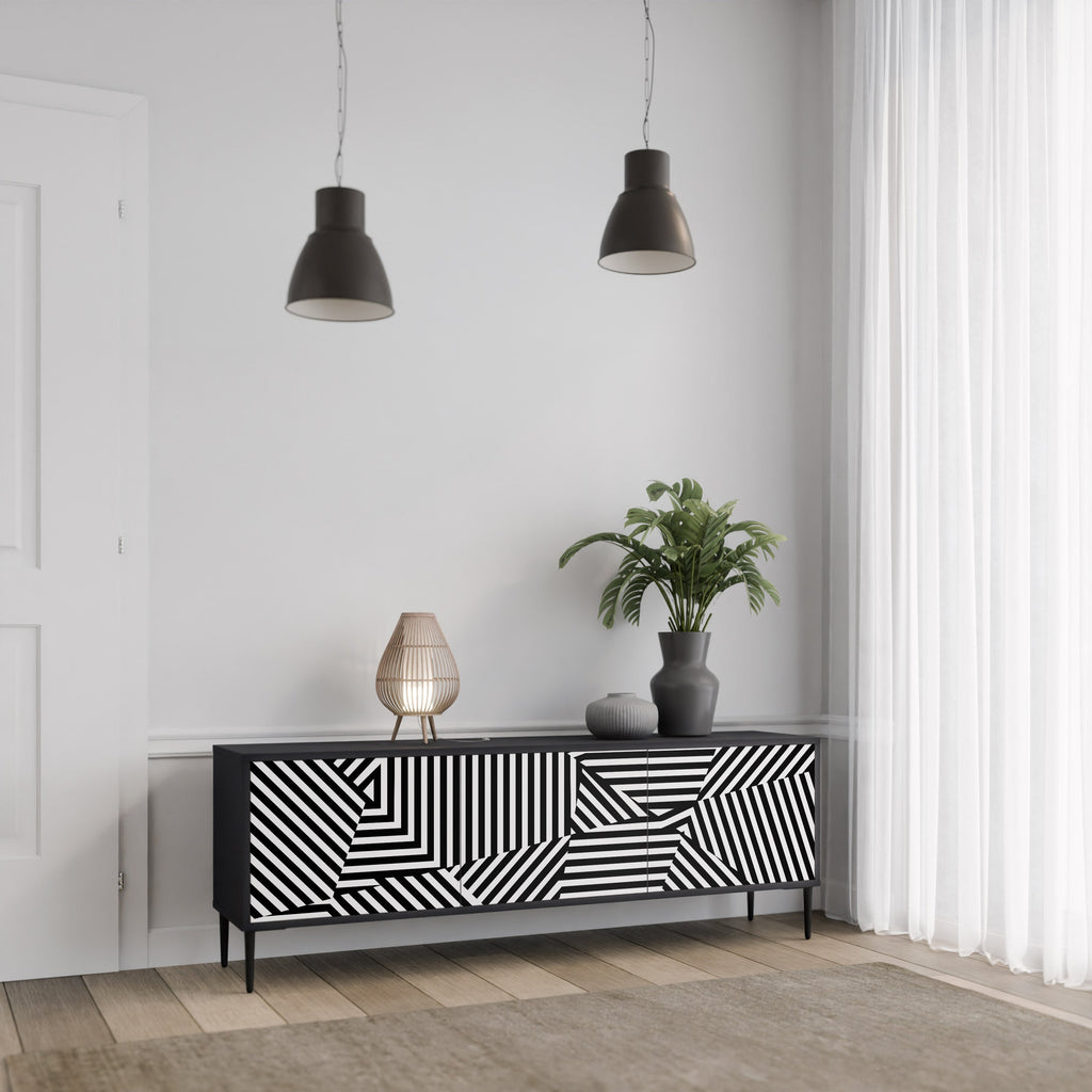 ILLUSIONARY LATTICE Móvel de TV com 3 Portas em Acabamento Preto