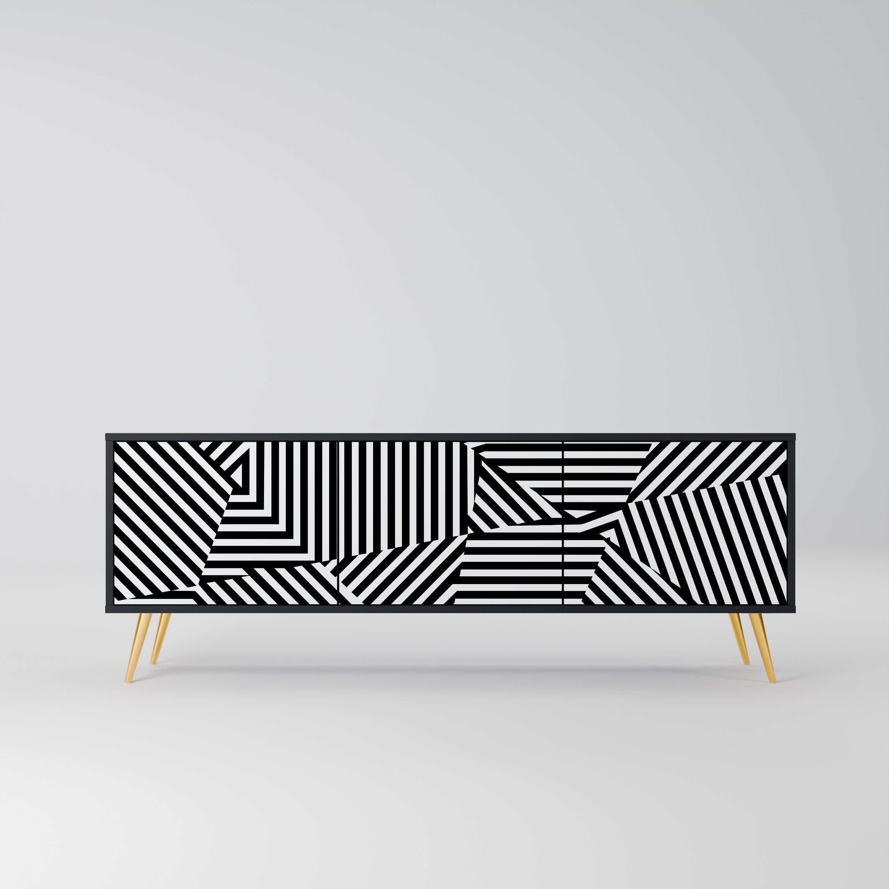 ILLUSIONARY LATTICE Móvel de TV com 3 Portas em Acabamento Preto