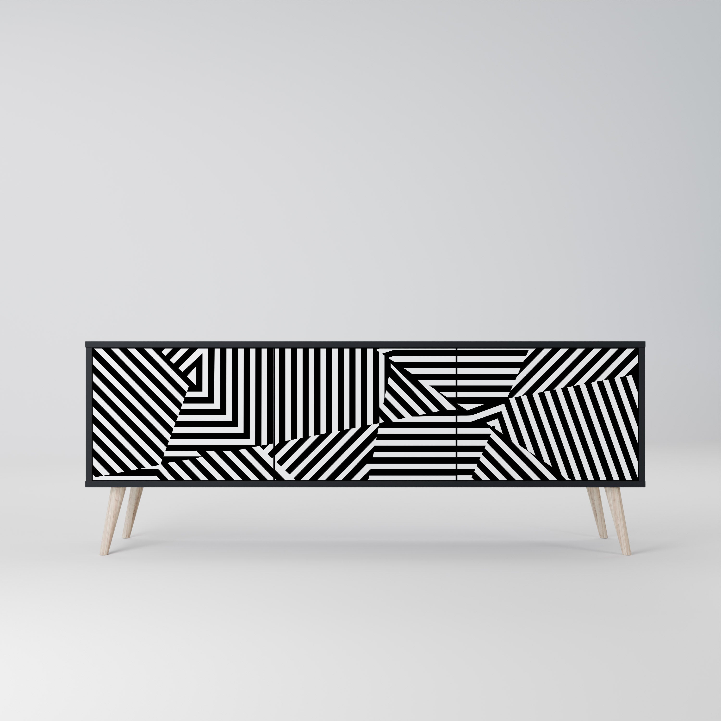 ILLUSIONARY LATTICE Móvel de TV com 3 Portas em Acabamento Preto