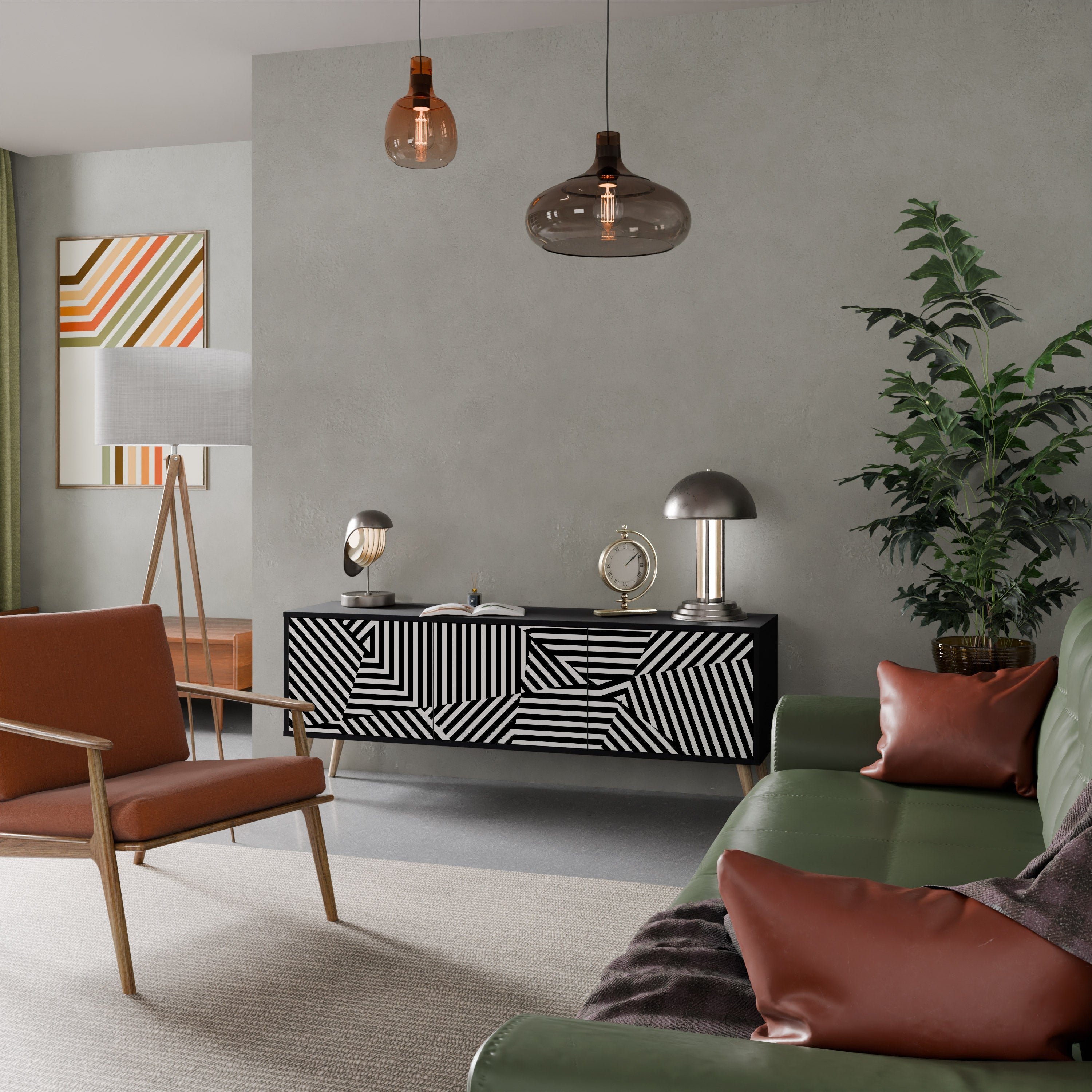 ILLUSIONARY LATTICE Móvel de TV com 3 Portas em Acabamento Preto