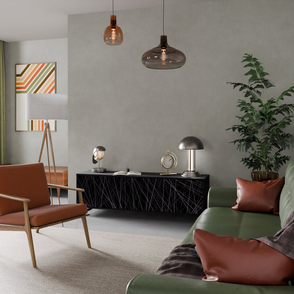 SHIMMER SPIDERGRAM 3-Door TV Stand in Black Finish