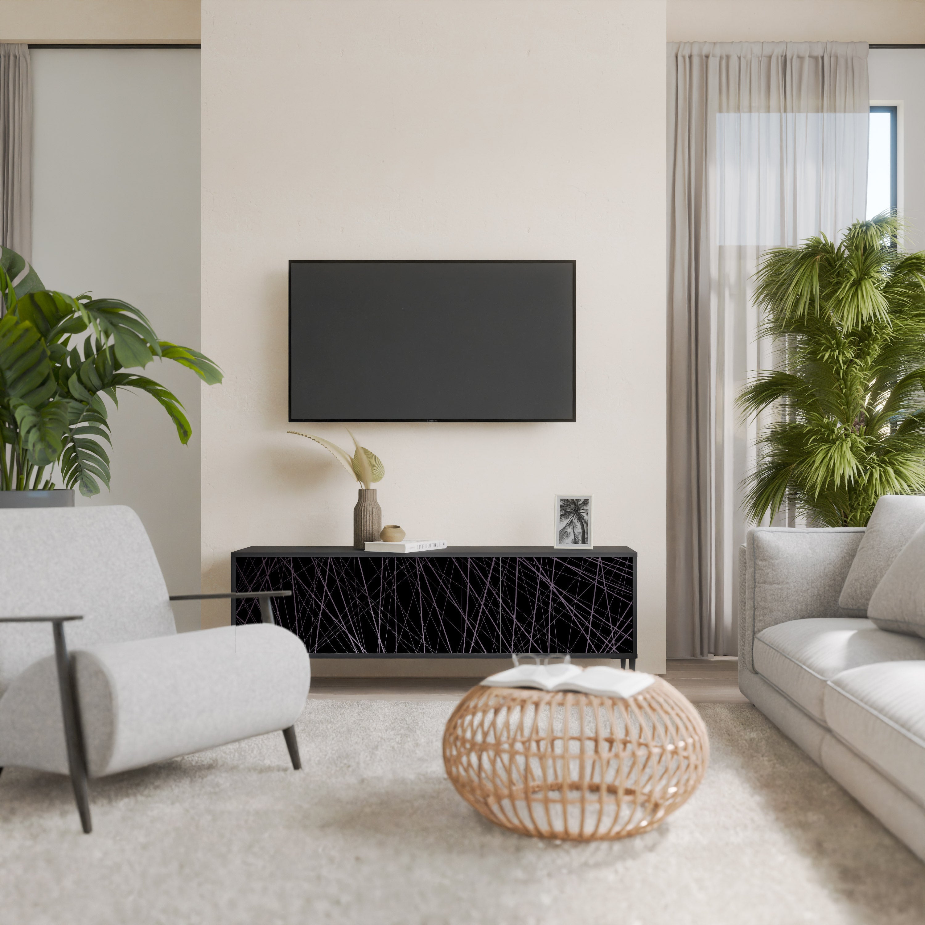 SHIMMER SPIDERGRAM Móvel de TV com 3 Portas em Acabamento Preto