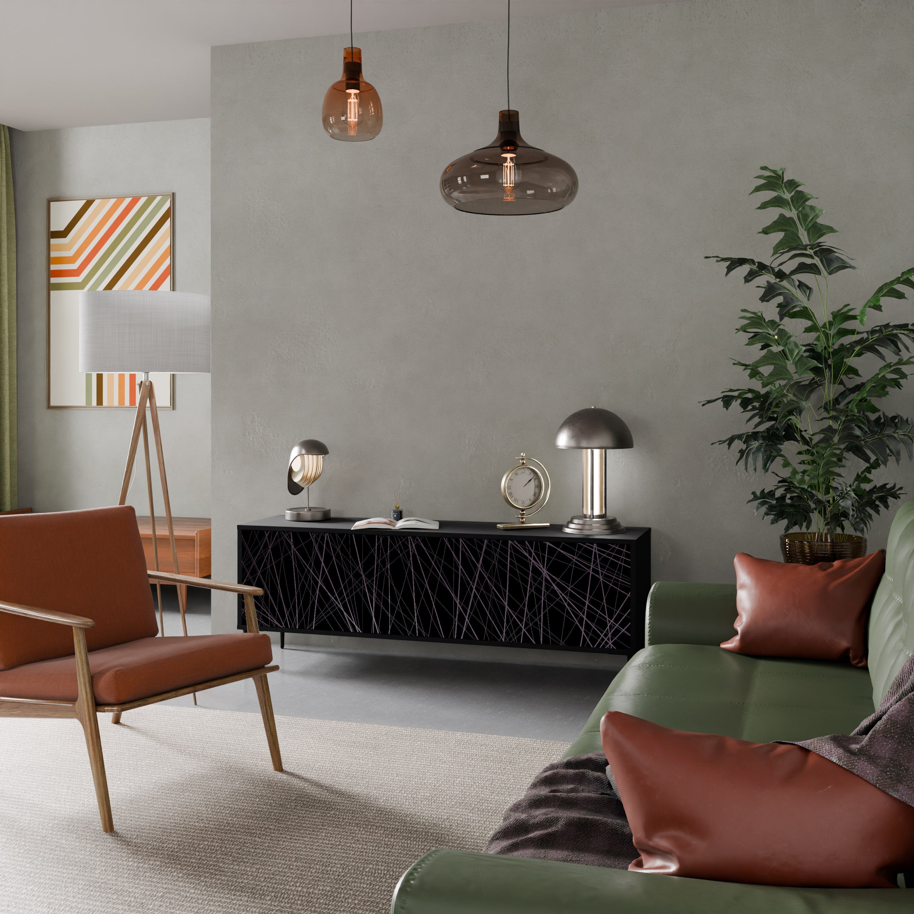 SHIMMER SPIDERGRAM Móvel de TV com 3 Portas em Acabamento Preto