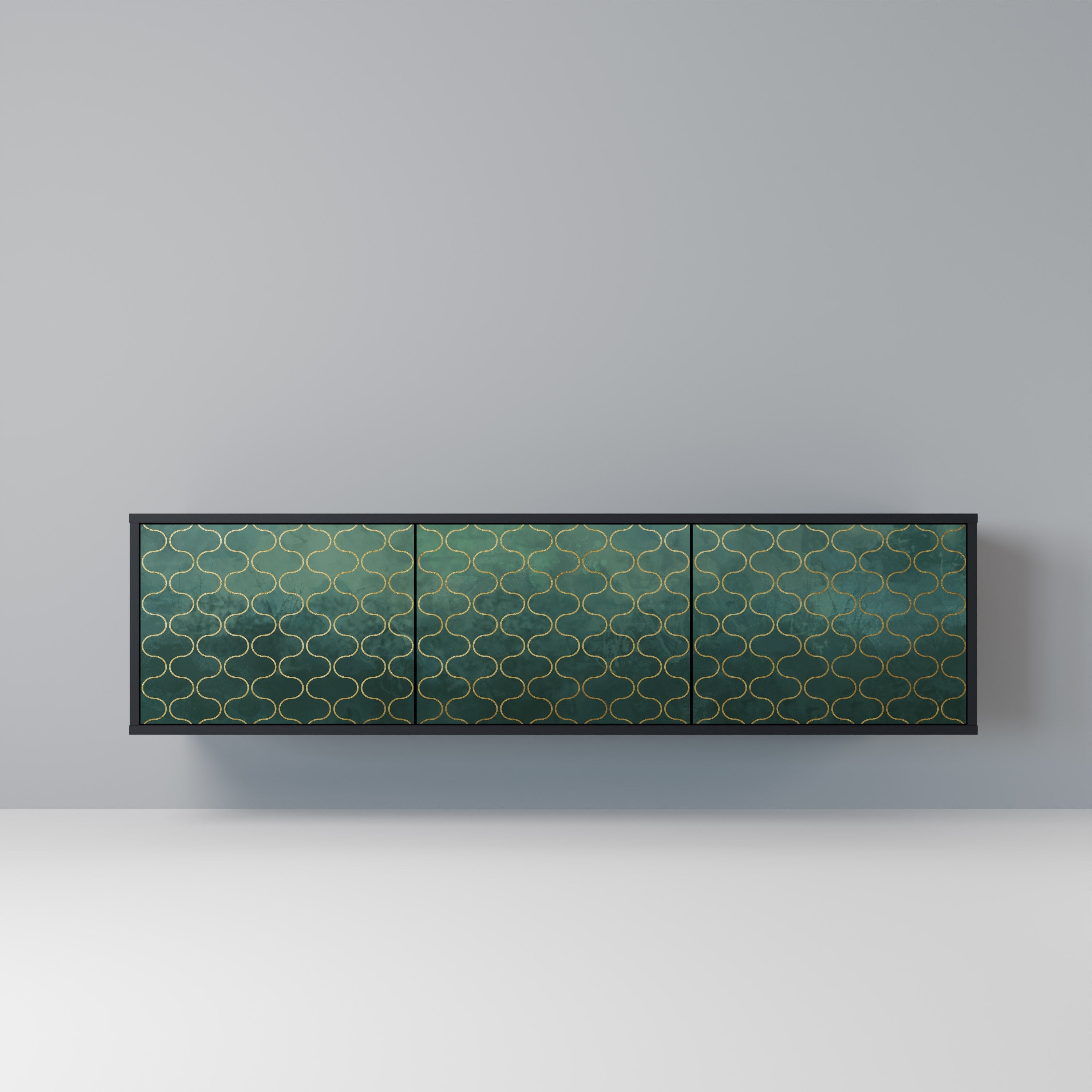 TESSELATED GREENERY Móvel de TV com 3 Portas em Acabamento Preto