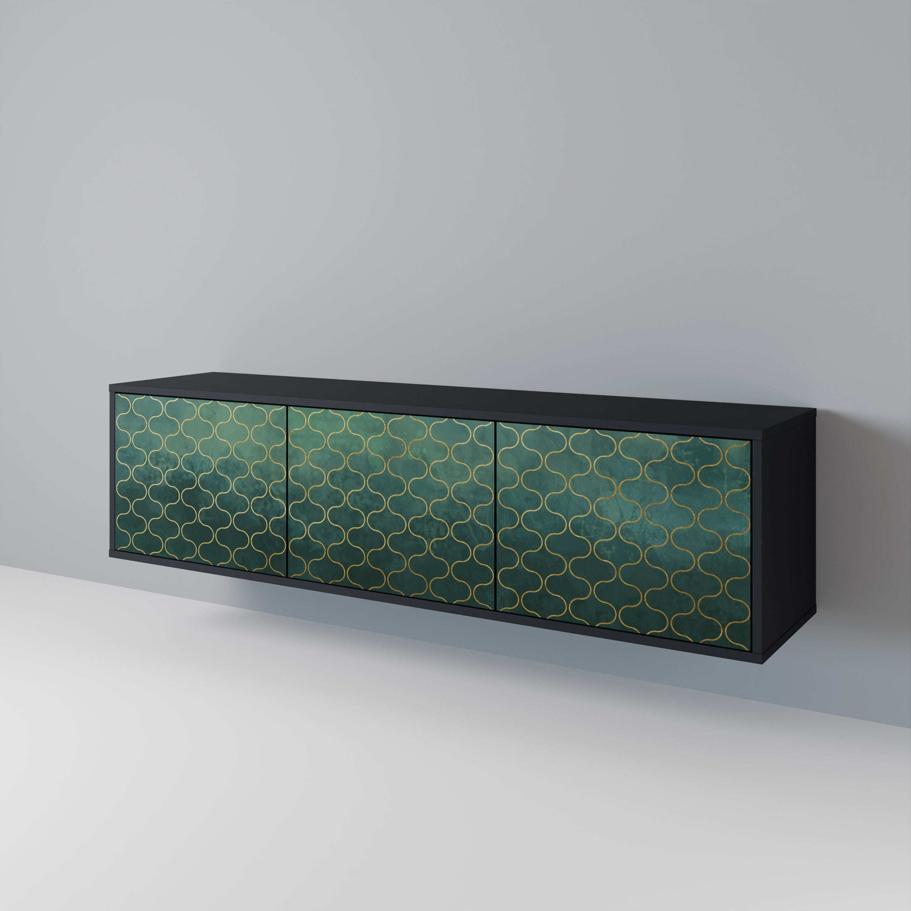 TESSELATED GREENERY Móvel de TV com 3 Portas em Acabamento Preto