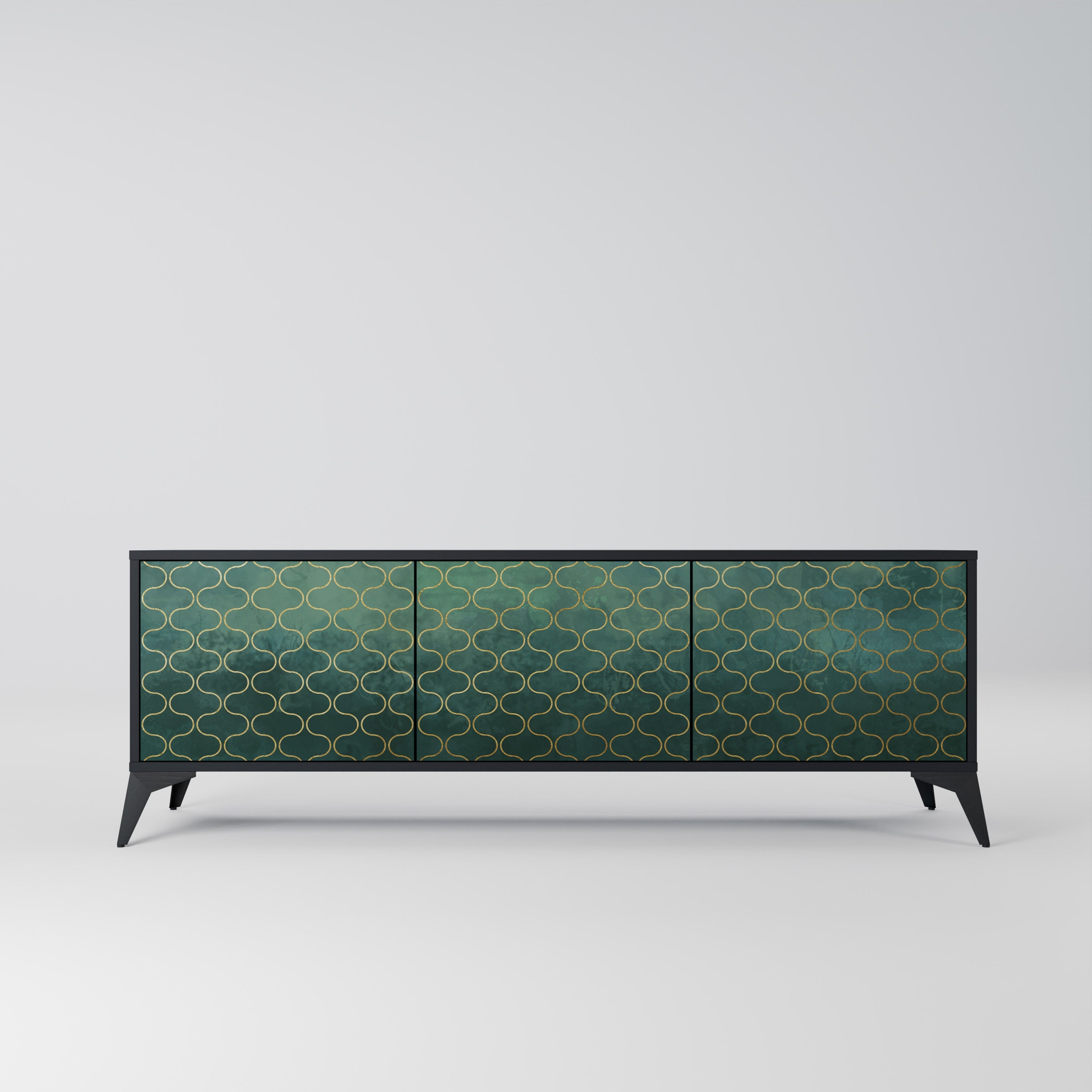 TESSELATED GREENERY Móvel de TV com 3 Portas em Acabamento Preto