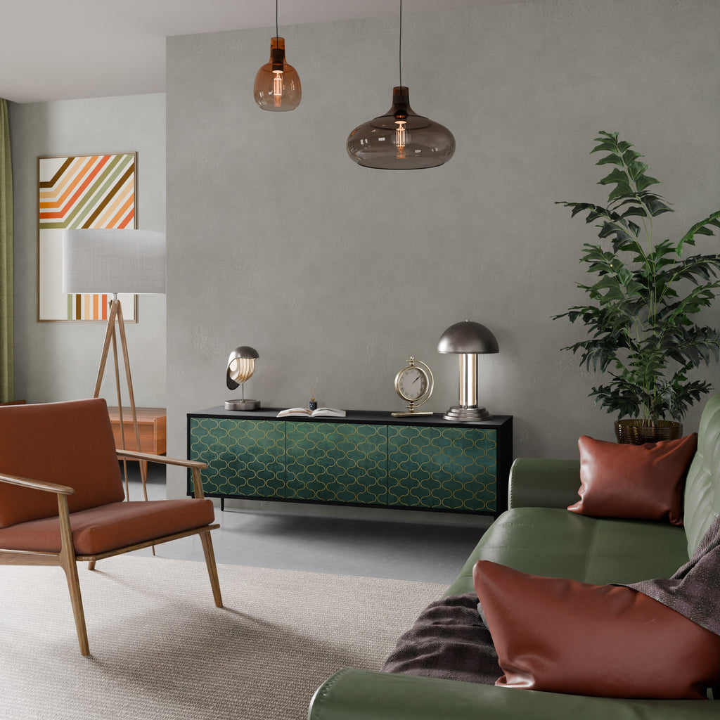 TESSELATED GREENERY Móvel de TV com 3 Portas em Acabamento Preto