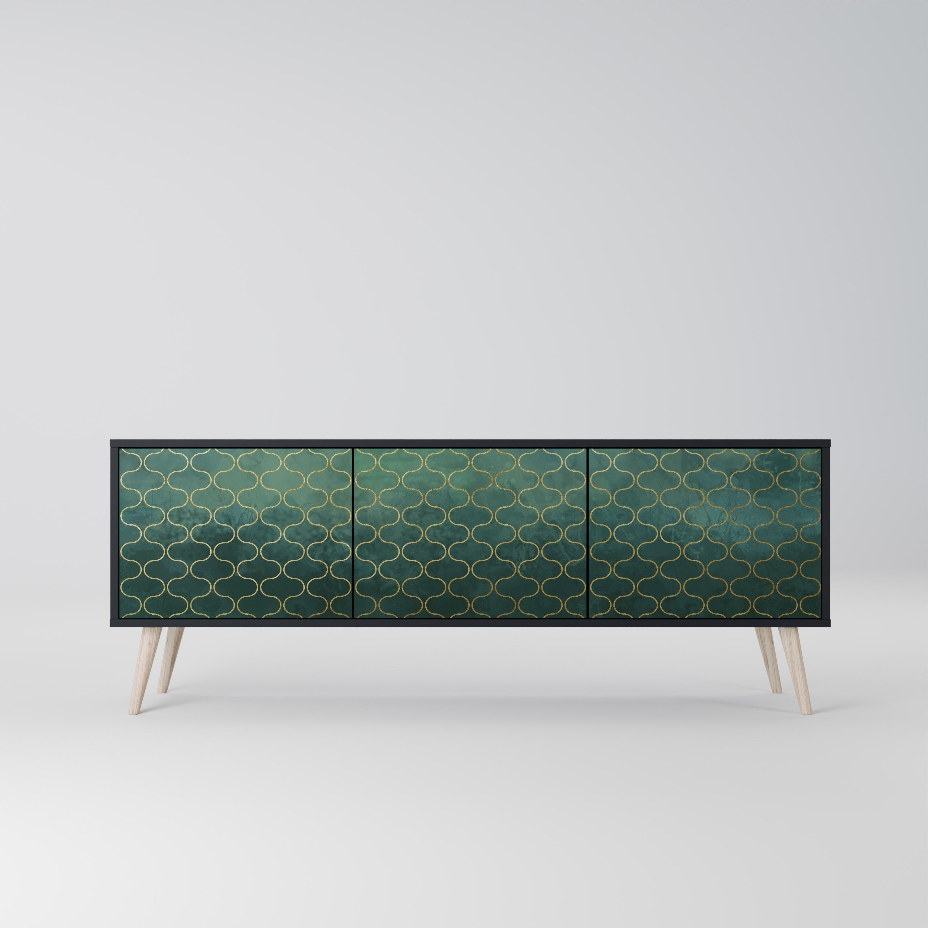 TESSELATED GREENERY Móvel de TV com 3 Portas em Acabamento Preto