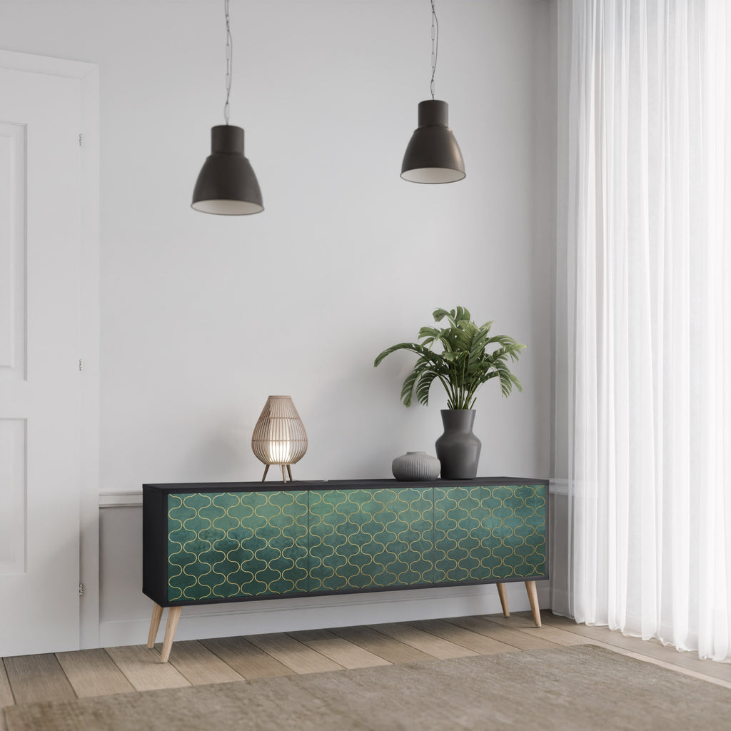 TESSELATED GREENERY Móvel de TV com 3 Portas em Acabamento Preto