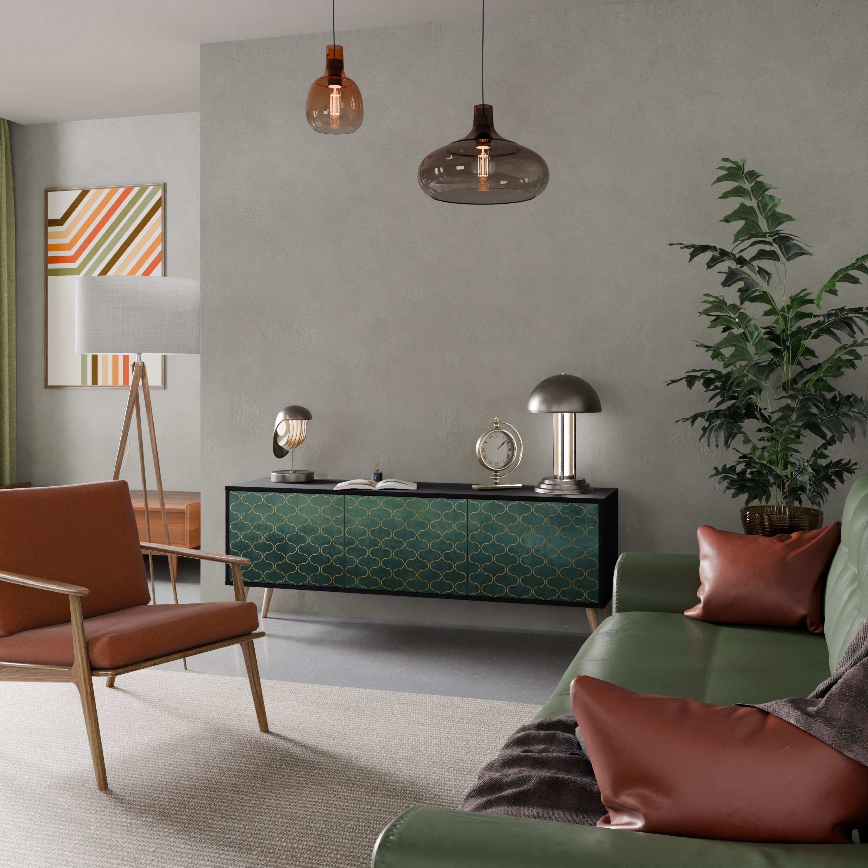 TESSELATED GREENERY Móvel de TV com 3 Portas em Acabamento Preto