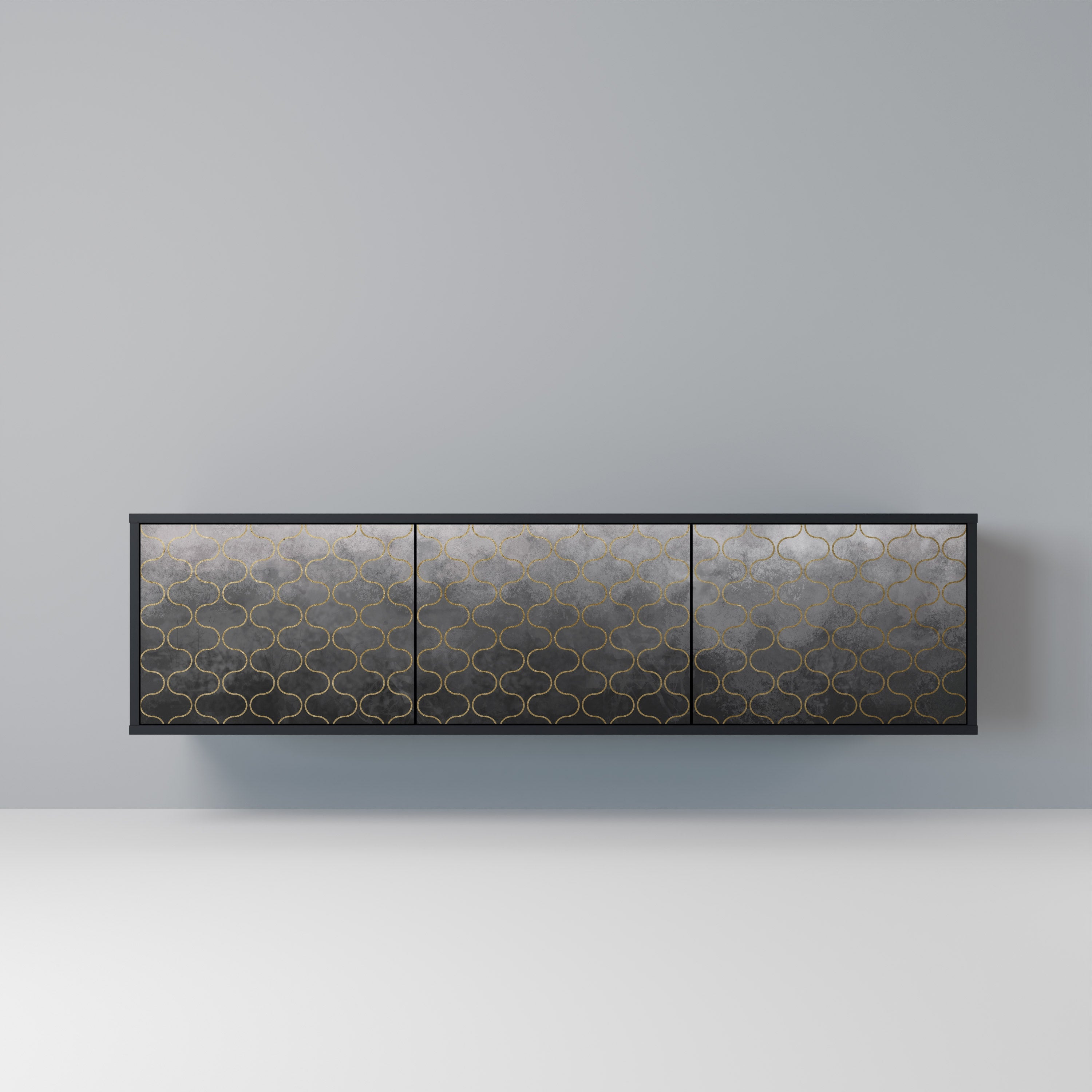 TESSELATED GRAYISH Móvel de TV com 3 Portas em Acabamento Preto