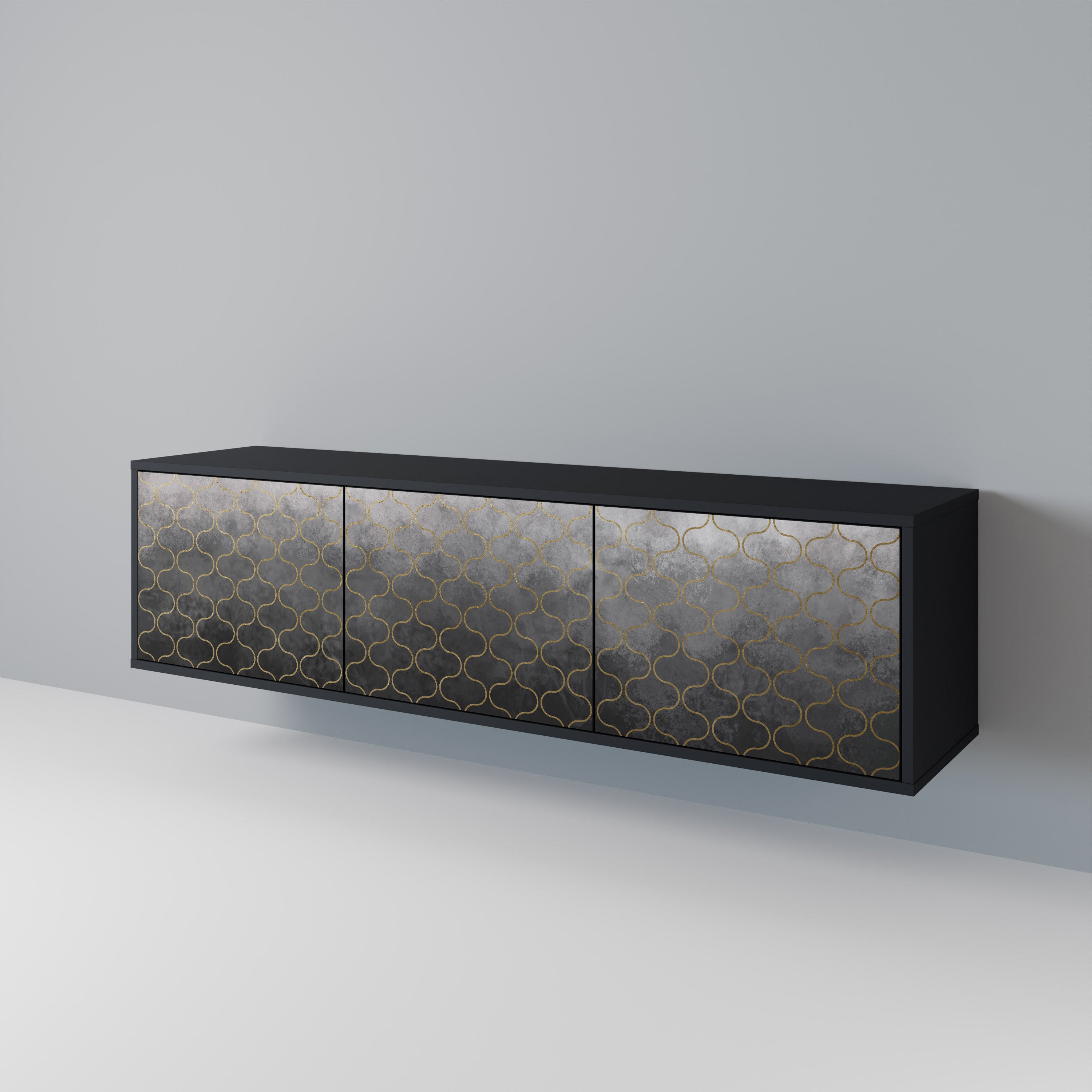 TESSELATED GRAYISH 3-Door TV Cabinet
