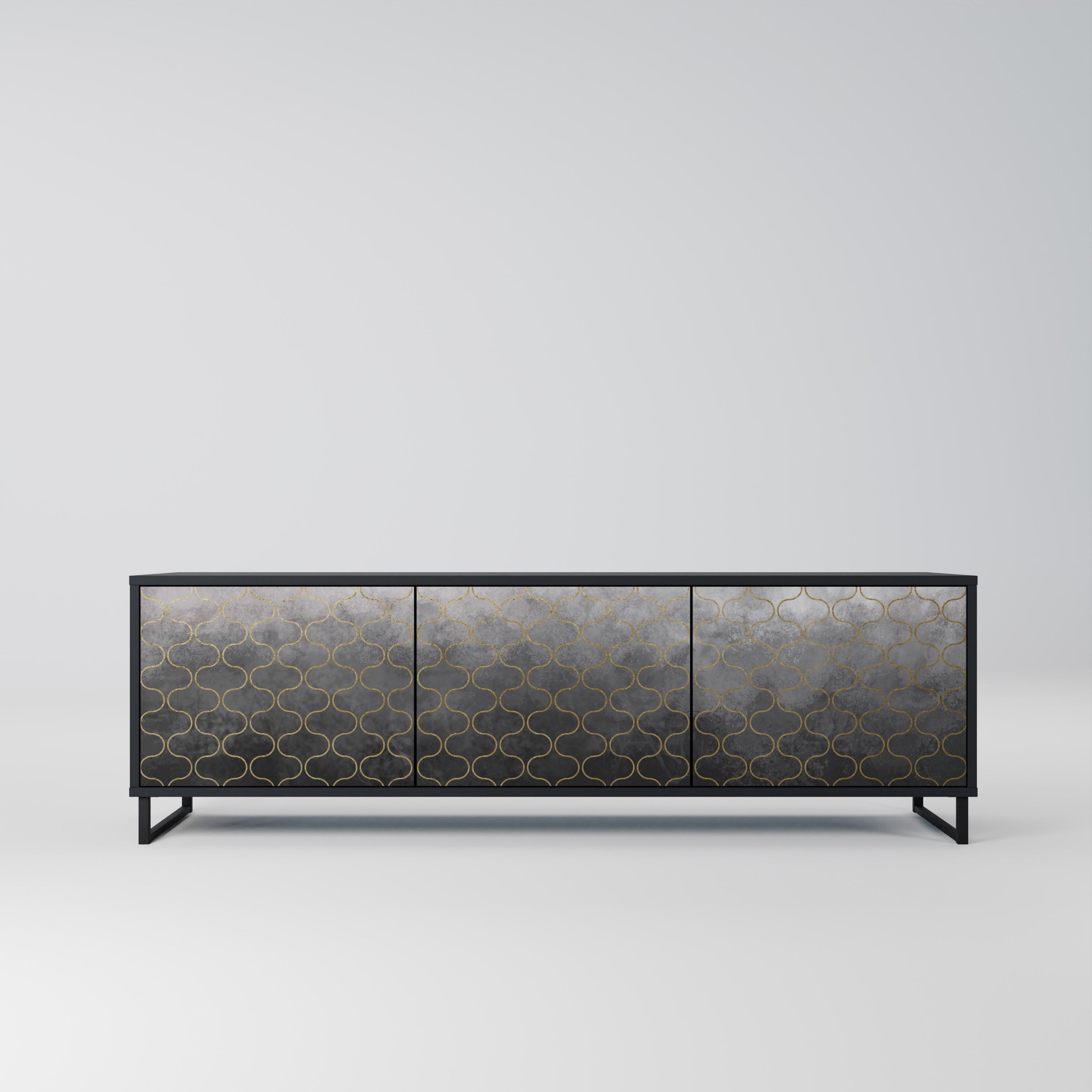 TESSELATED GRAYISH Móvel de TV com 3 Portas em Acabamento Preto