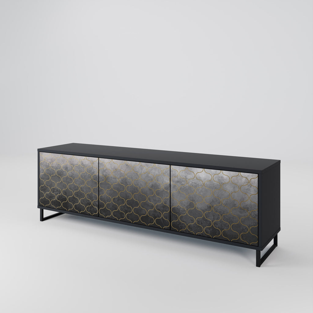 TESSELATED GRAYISH 3-Door TV Stand in Black Finish