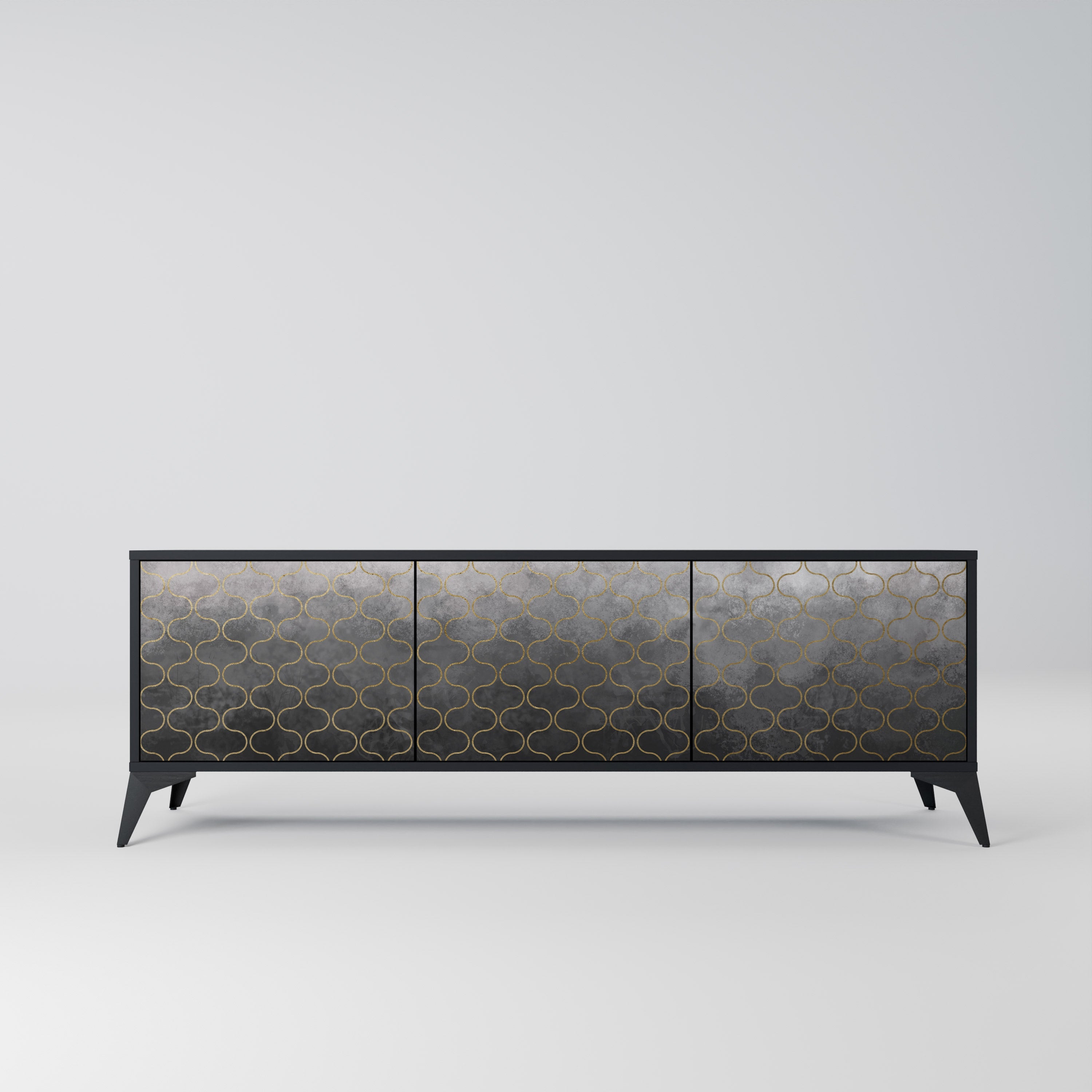 TESSELATED GRAYISH Móvel de TV com 3 Portas em Acabamento Preto