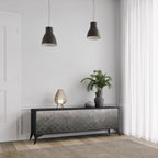 TESSELATED GRAYISH 3-Door TV Stand in Black Finish