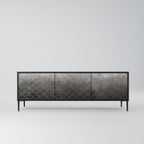 TESSELATED GRAYISH 3-Door TV Stand in Black Finish