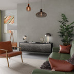 TESSELATED GRAYISH 3-Door TV Stand in Black Finish