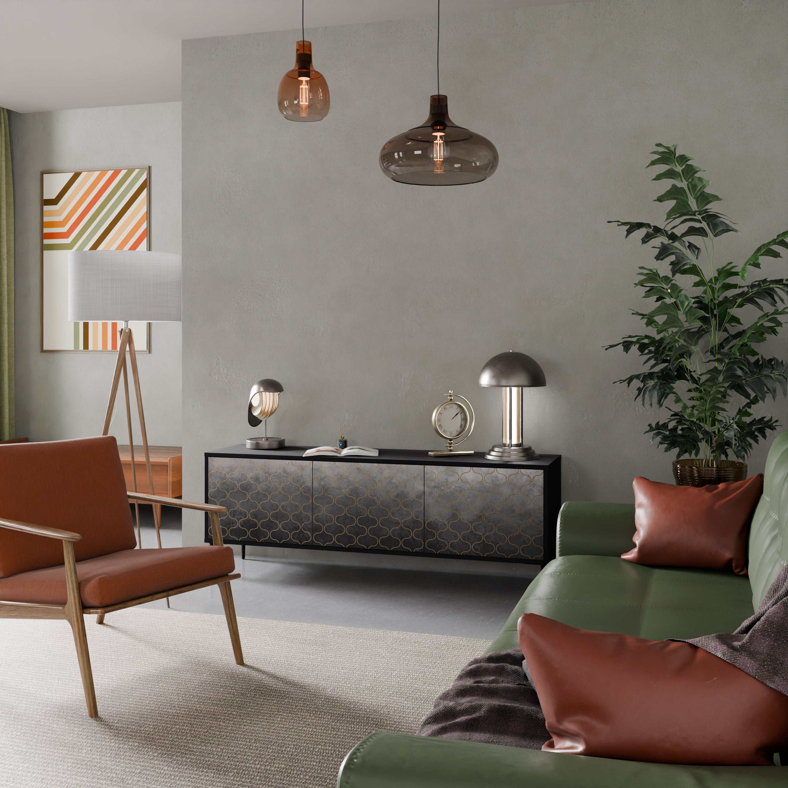 TESSELATED GRAYISH Móvel de TV com 3 Portas em Acabamento Preto