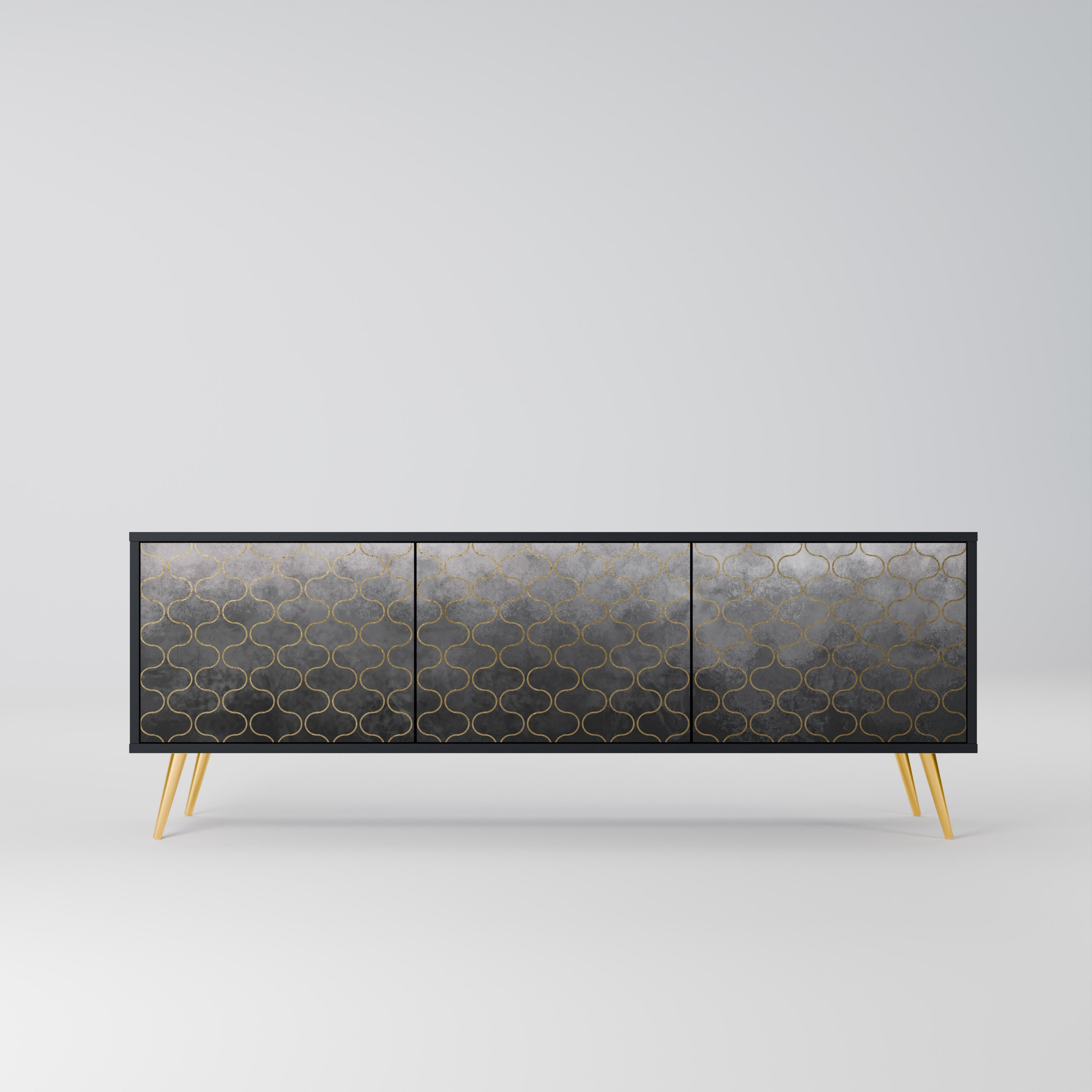 TESSELATED GRAYISH Móvel de TV com 3 Portas em Acabamento Preto