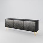 TESSELATED GRAYISH 3-Door TV Stand in Black Finish