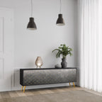 TESSELATED GRAYISH 3-Door TV Stand in Black Finish