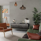 TESSELATED GRAYISH 3-Door TV Stand in Black Finish