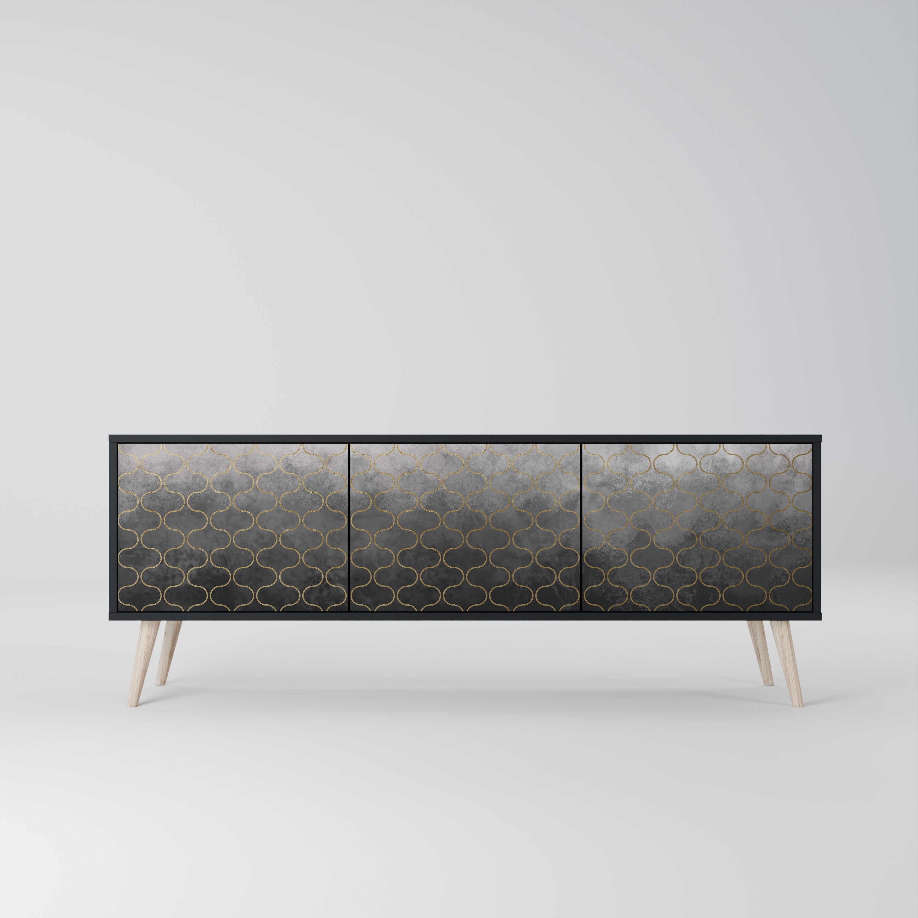 TESSELATED GRAYISH Móvel de TV com 3 Portas em Acabamento Preto