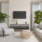 TESSELATED GRAYISH 3-Door TV Stand in Black Finish