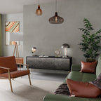 TESSELATED GRAYISH 3-Door TV Stand in Black Finish