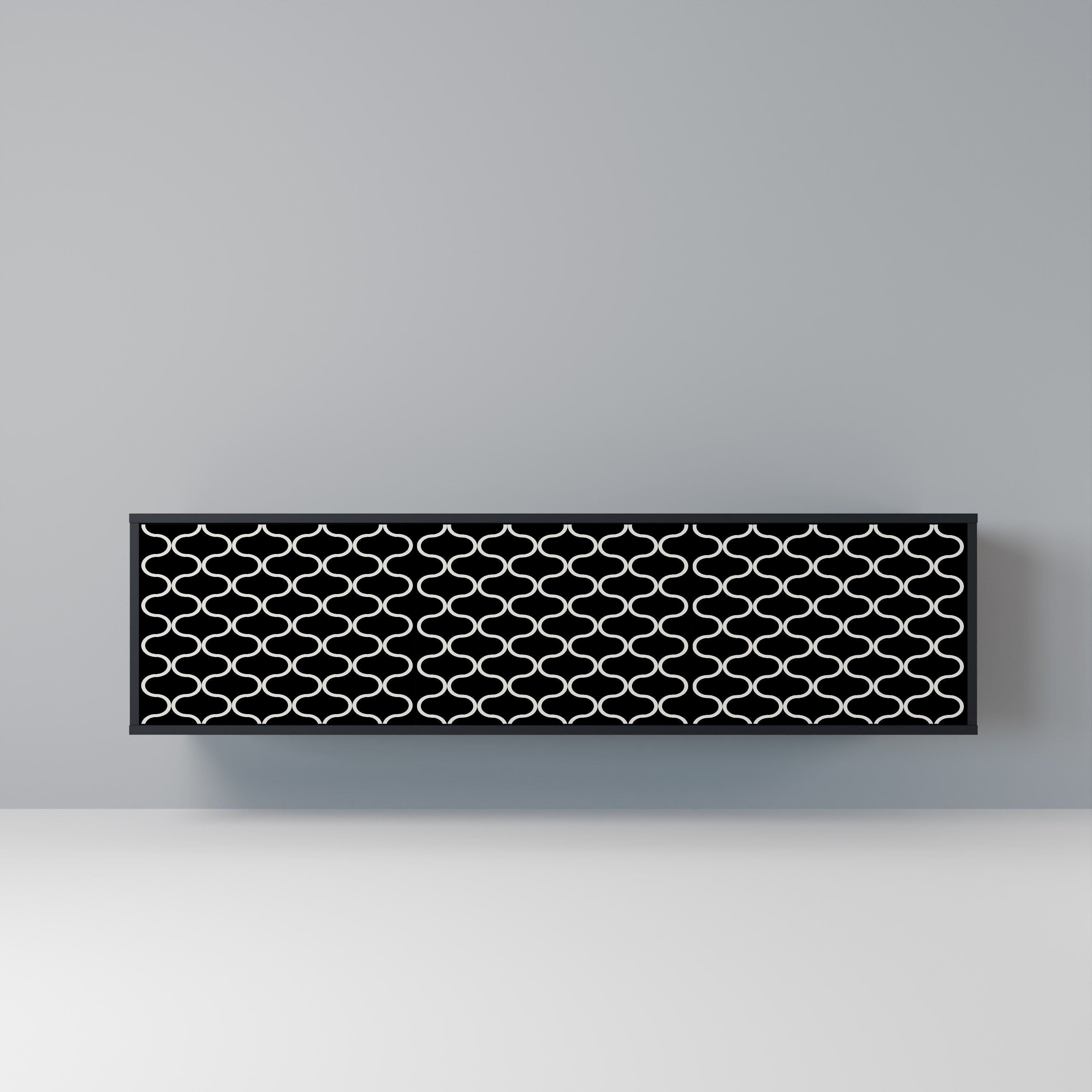 TESSELATED BLACKNESS Móvel de TV com 3 Portas em Acabamento Preto