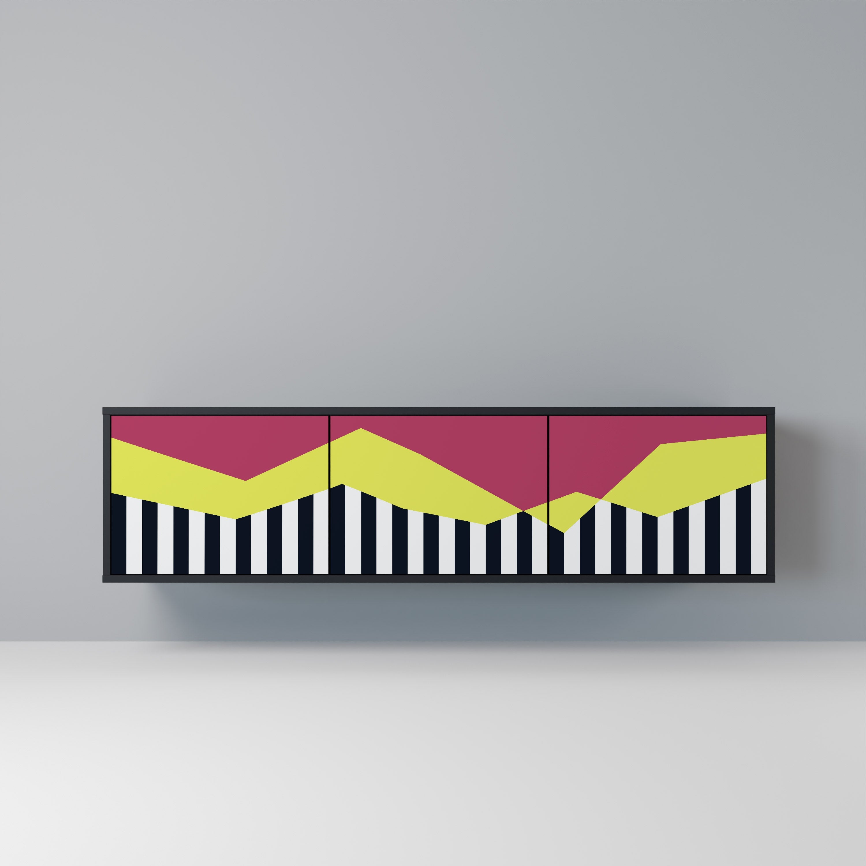 PIANO FANTASY Móvel de TV com 3 Portas em Acabamento Preto