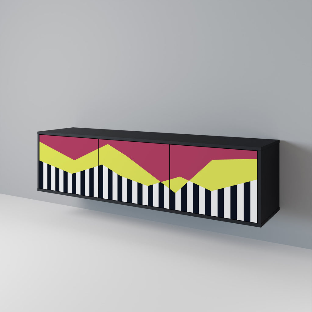 PIANO FANTASY Móvel de TV com 3 Portas em Acabamento Preto