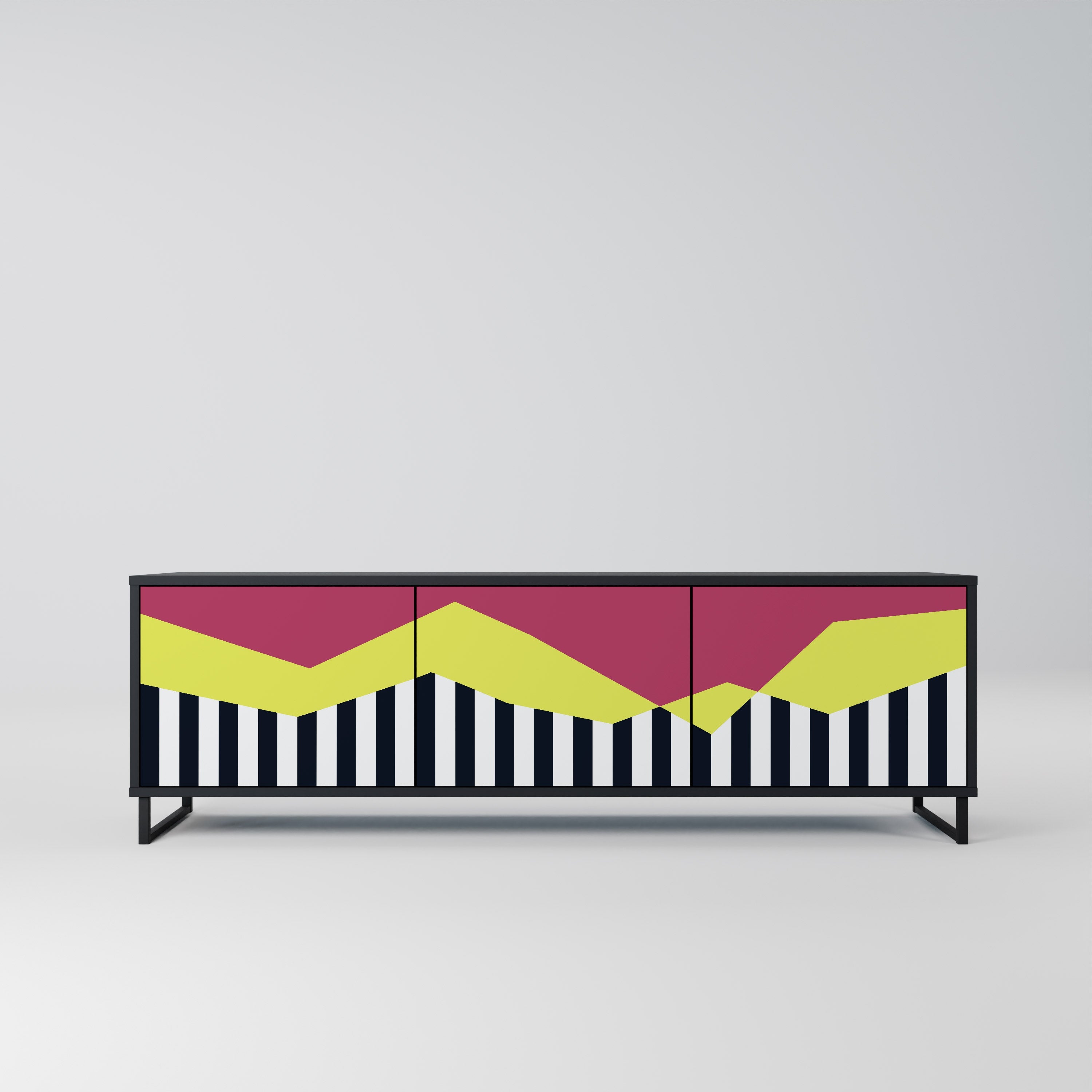 PIANO FANTASY Móvel de TV com 3 Portas em Acabamento Preto