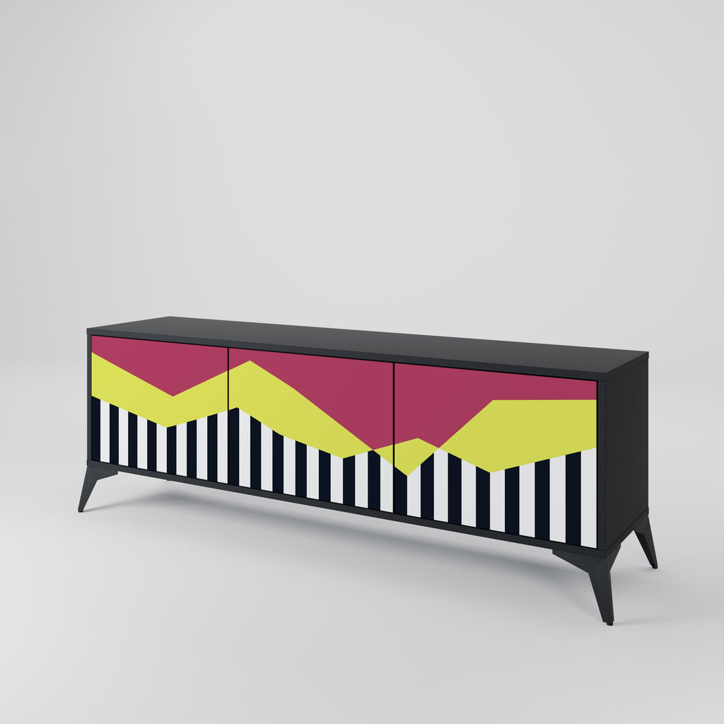 PIANO FANTASY Móvel de TV com 3 Portas em Acabamento Preto