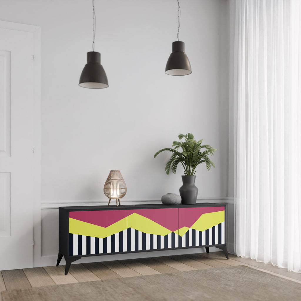 PIANO FANTASY Móvel de TV com 3 Portas em Acabamento Preto