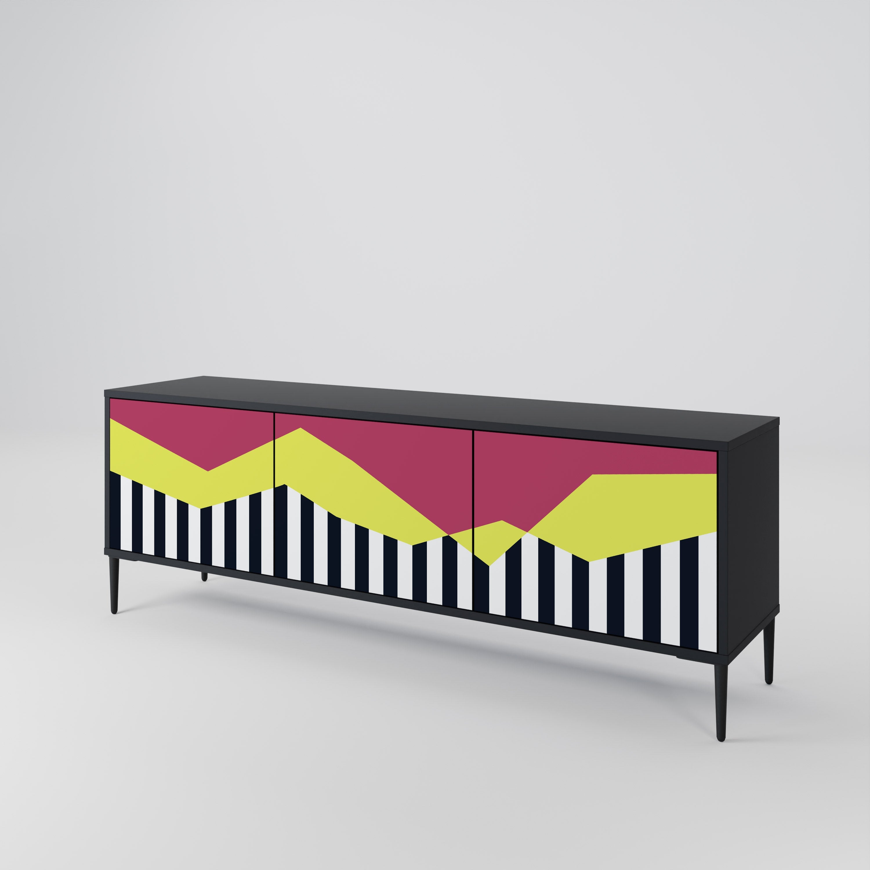 PIANO FANTASY Móvel de TV com 3 Portas em Acabamento Preto