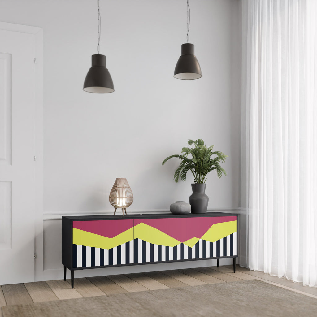 PIANO FANTASY Móvel de TV com 3 Portas em Acabamento Preto